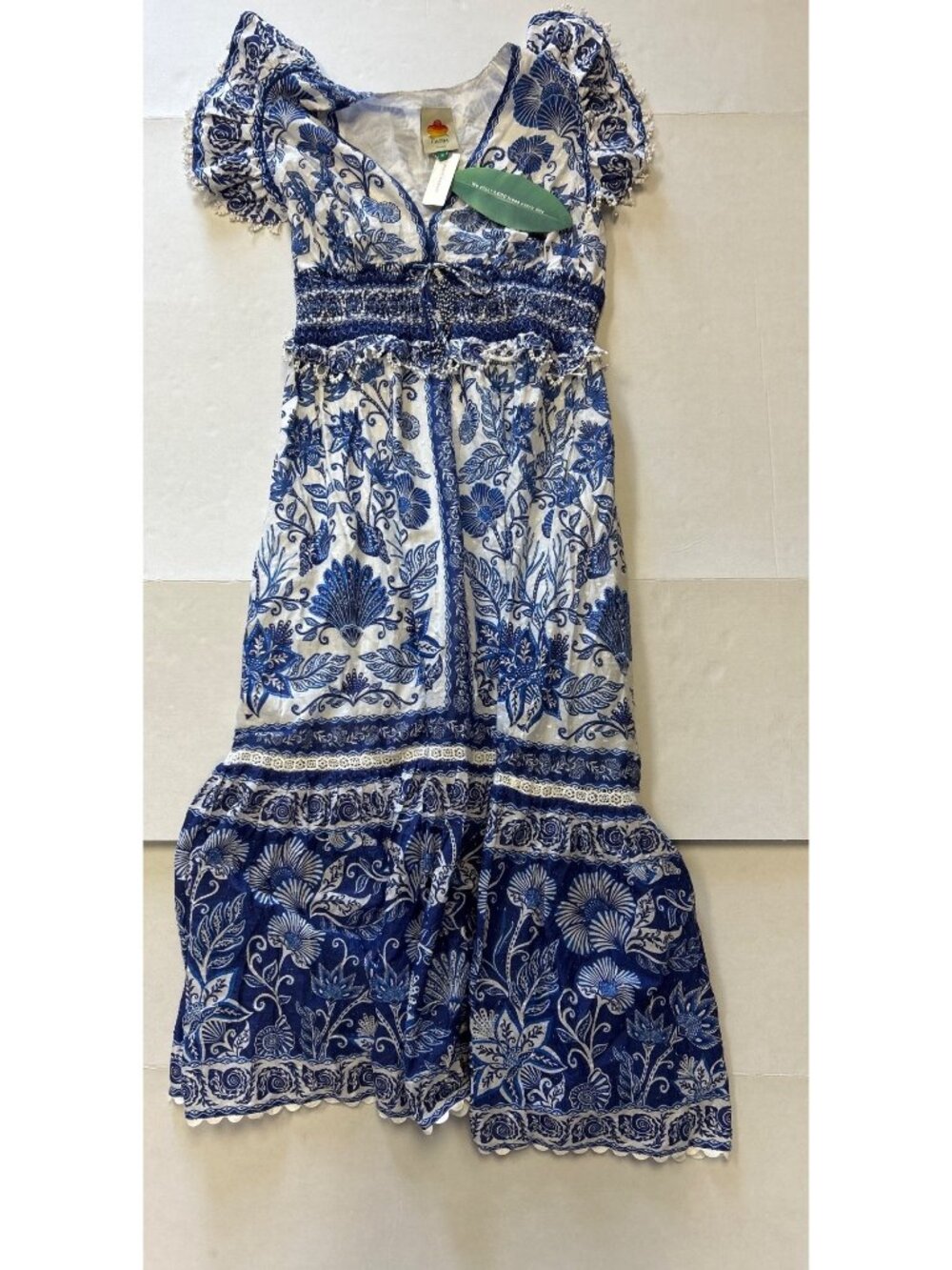 FARM RIO Shell Garden Maxi Dress Blue Motif Size Medium NWT - Picture 4 of 9
